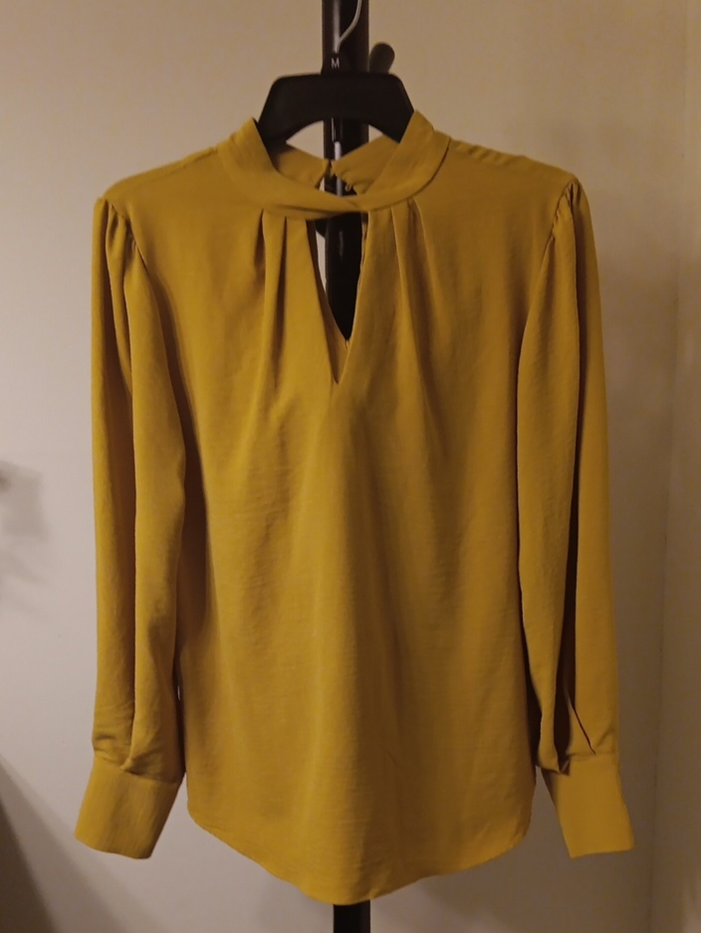 Mustard Keyhole Neck Long-Sleeve Women's Top